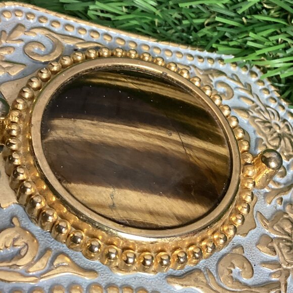 Tiger's Eye Belt Buckle with Gold Details - Picture 4 of 12